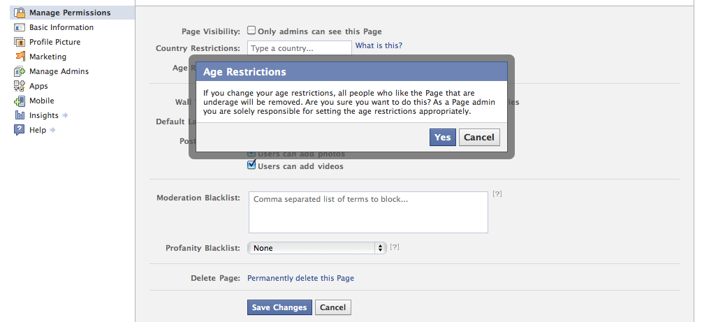 Facebook restrictions