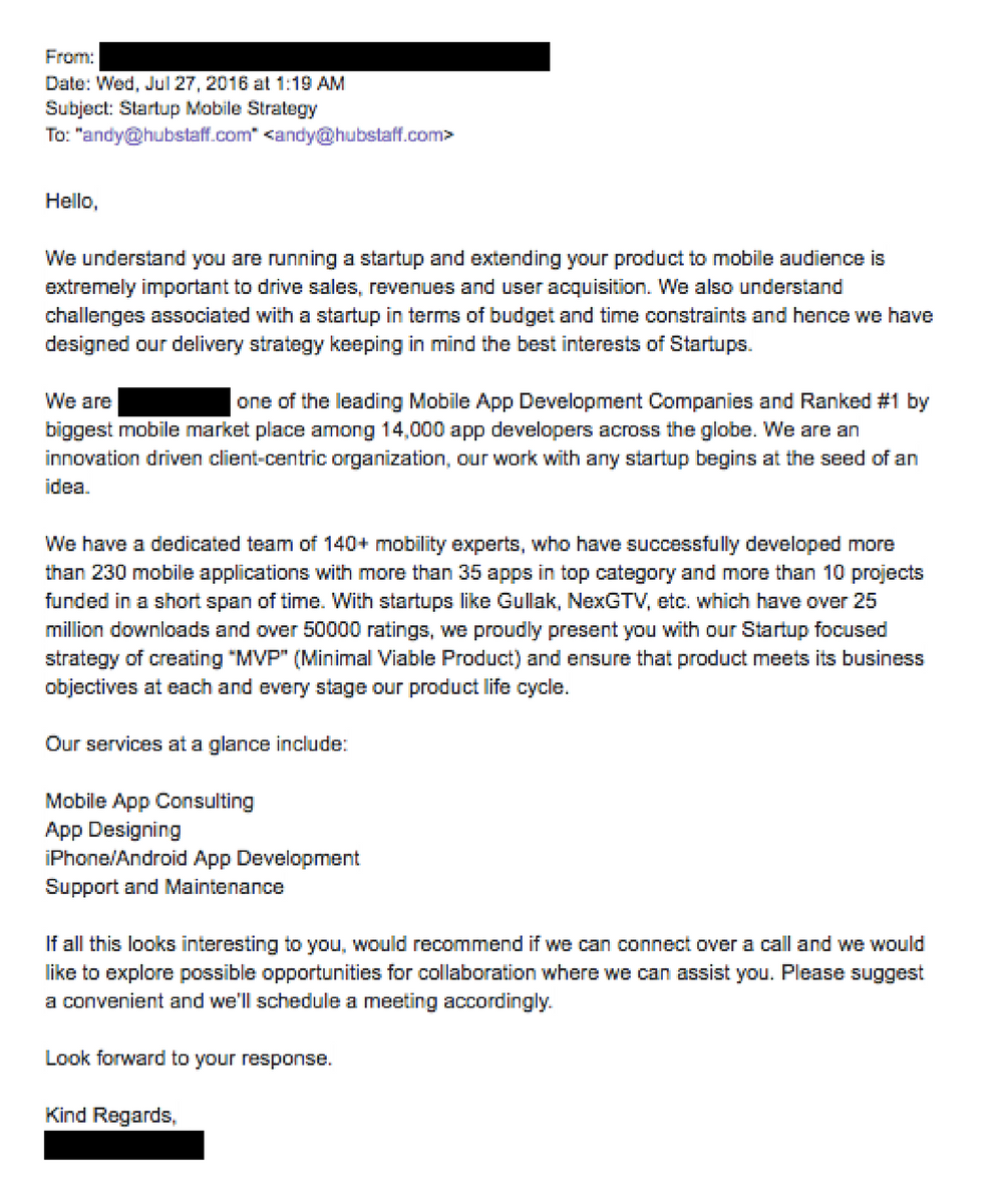 Sample of a cold email template that was written poorly and falls victim to the critical mistakes to avoid we discuss.