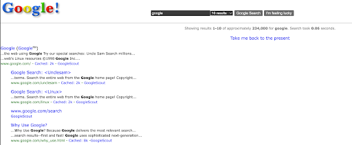 Screenshot of what Google looked like in 1998.