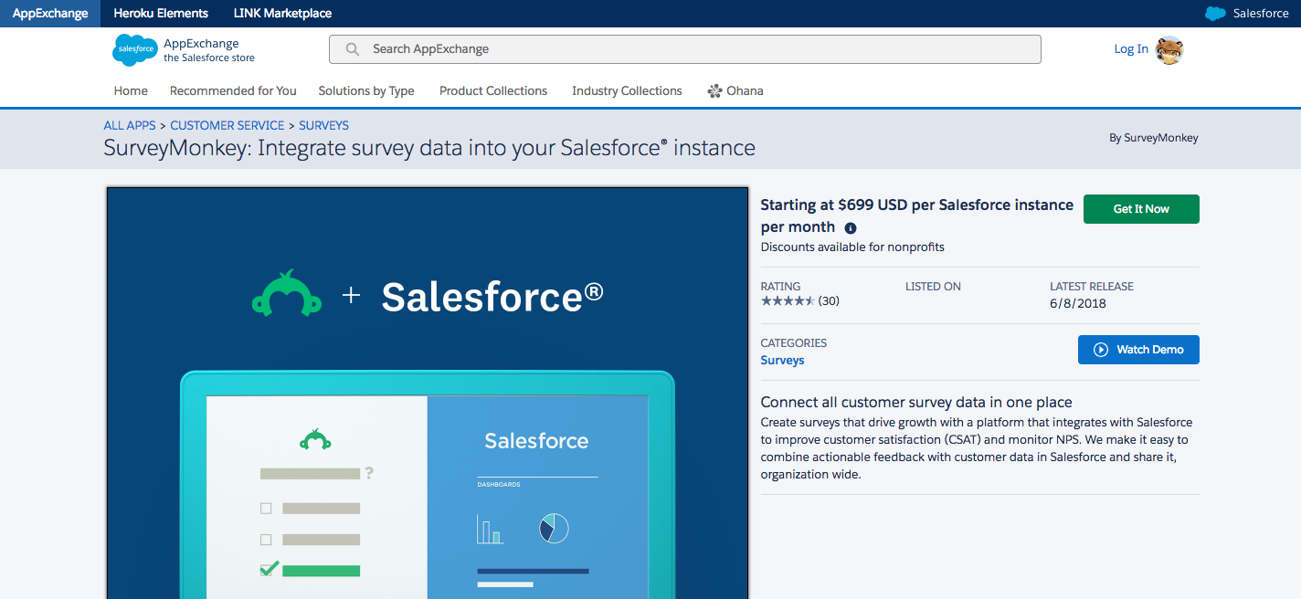 Screenshot of the AppExchange interface showcasing the Salesforce review page.