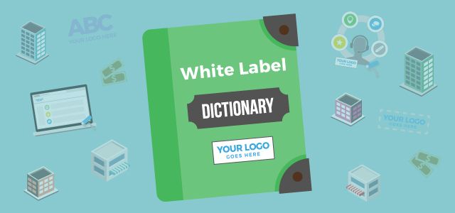 A green dictionary to provide a white labeling definition. The white label dictionary says “your logo here”.
