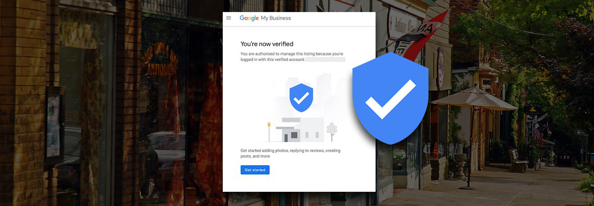 A screenshot of the “You’re now verified” page on the Google My Business website, with the verification logo displayed right beside it