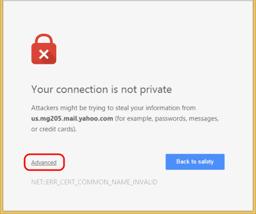 A webpage displaying a red lock and the words "Your connection is not private"