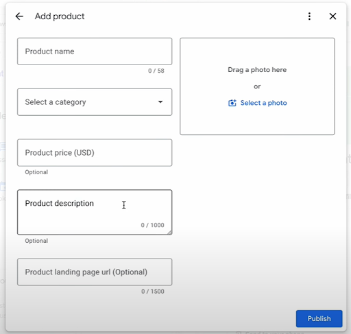 Fill out your product information