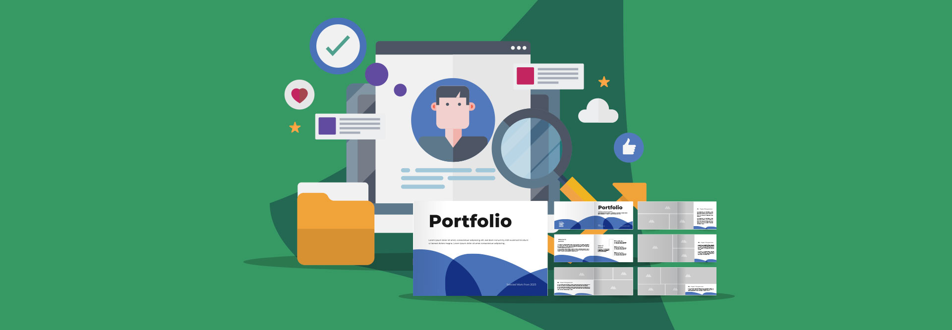 A visually appealing representation of a business's digital marketing portfolio, showcasing their skills and achievements