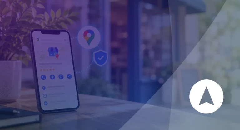 Complete Guide to Verify Your Google Business Profile Smartphone displaying a Google Business Profile listing with a location pin and verification shield outside a local business.