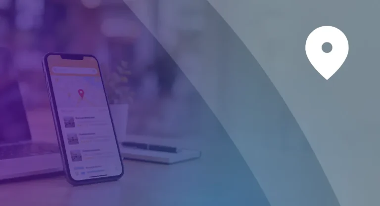 Is Yellow Pages Advertising Still Worth It for Your Business Smartphone on a desk showing a local search map with a red location pin and business listings, beside a white map pin icon