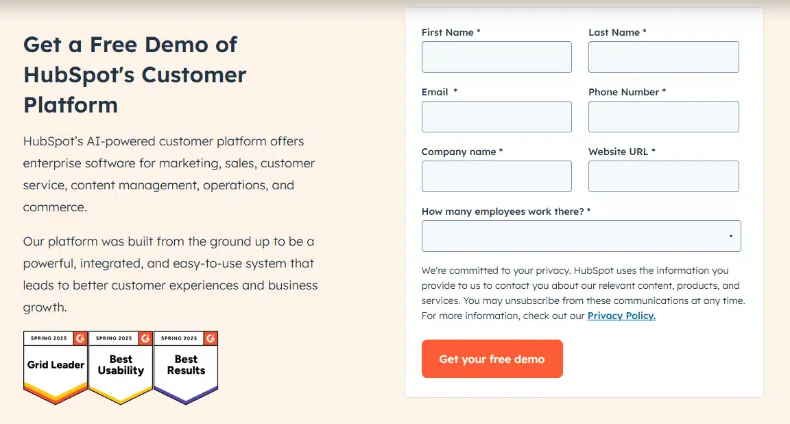Lead generation forms: hubspot