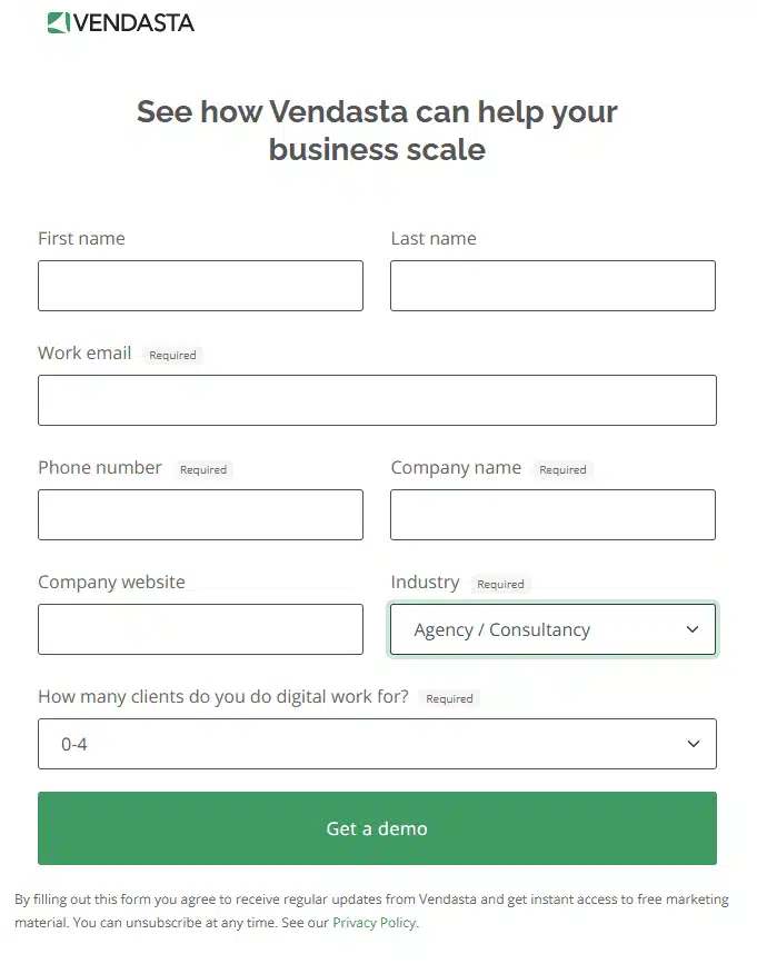 Lead generation forms: vendasta