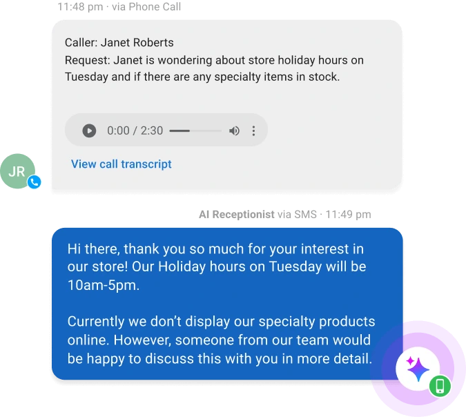 AI receptionist replying to a caller’s inquiry to improve response speed with AI in customer communications