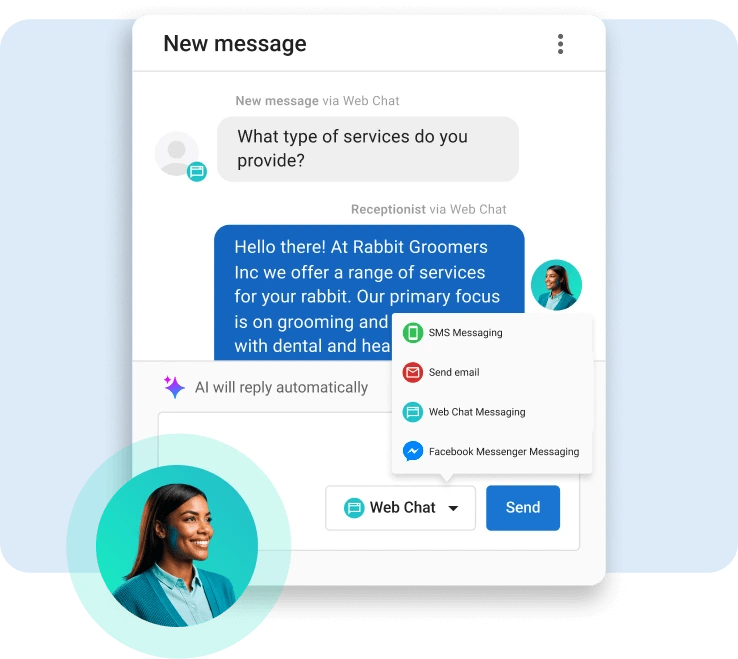 AI receptionist answering service questions and routing messages using AI in customer communications
