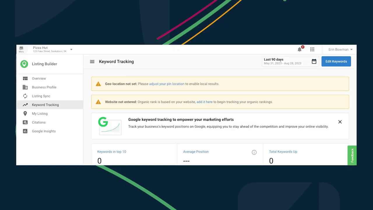 A new banner will now alert users if essential information, like geo-location or website, is missing.