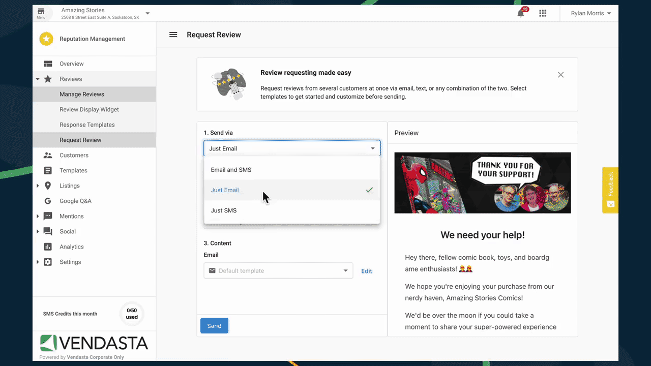 Sending SMS requests via Reputation Management Premium has arrived!