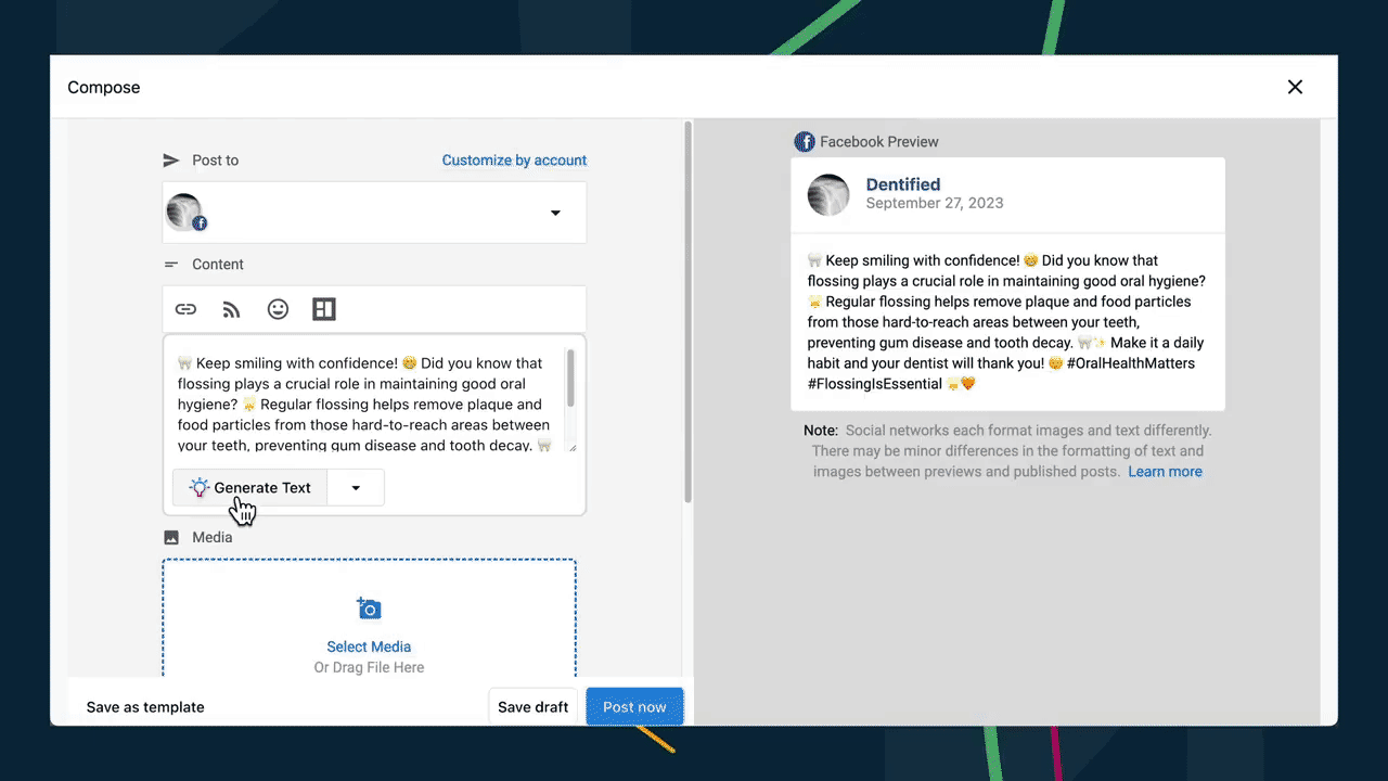 Social Marketing's AI can help you get the voice and tone of your posts right, every time.