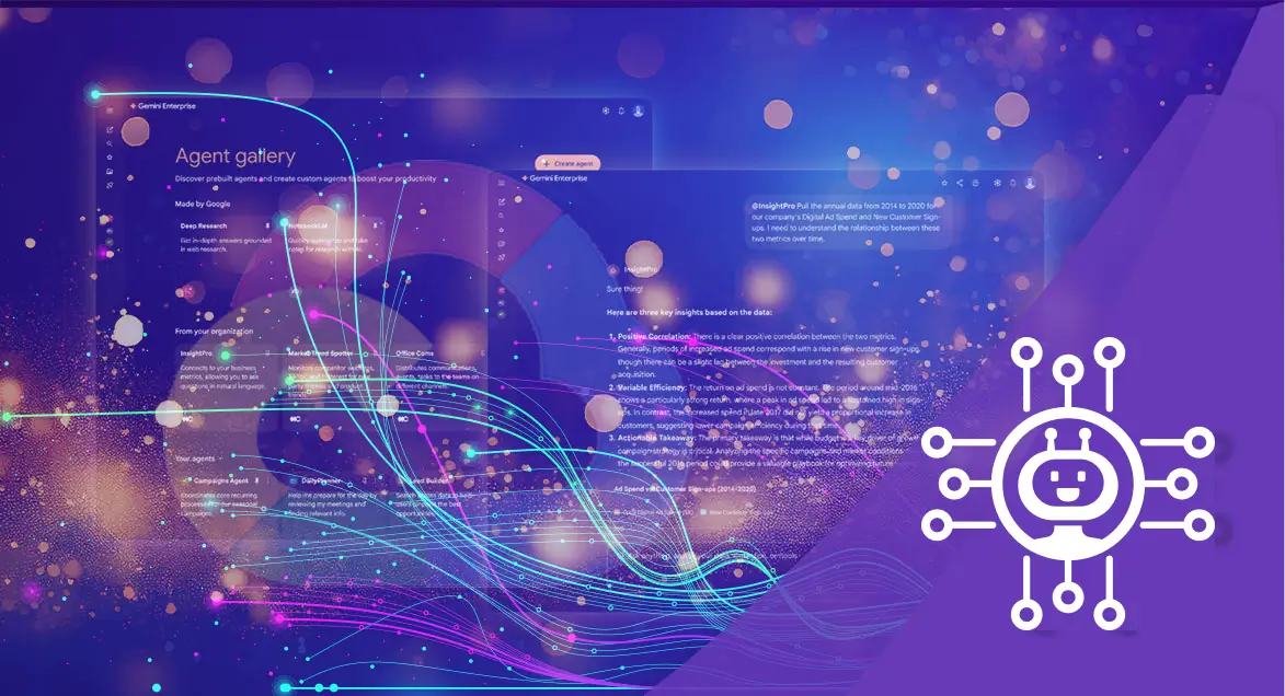 Google’s Business Agents_ What This Trend Means for Your Business Abstract visualization of Google Business Agents and AI-driven business automation.