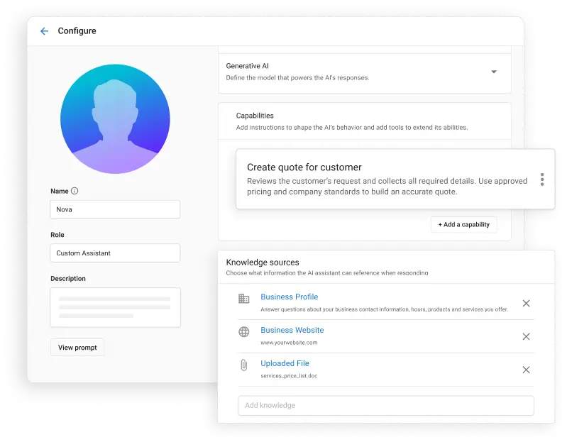 ai-virtual-assistant-for-small-business-build-specialized-ai-employees-in-minutes-vendasta Setup screen showing how an ai virtual assistant for small business is created in minutes