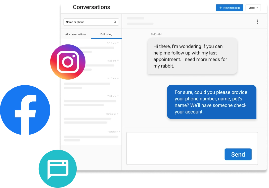 Customer messaging workflow across social channels, showing how AI supports timely follow-ups and lead nurturing.