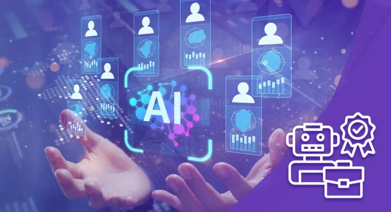 Graphic of a digital interface representing the ability to scale output through AI workforce management.