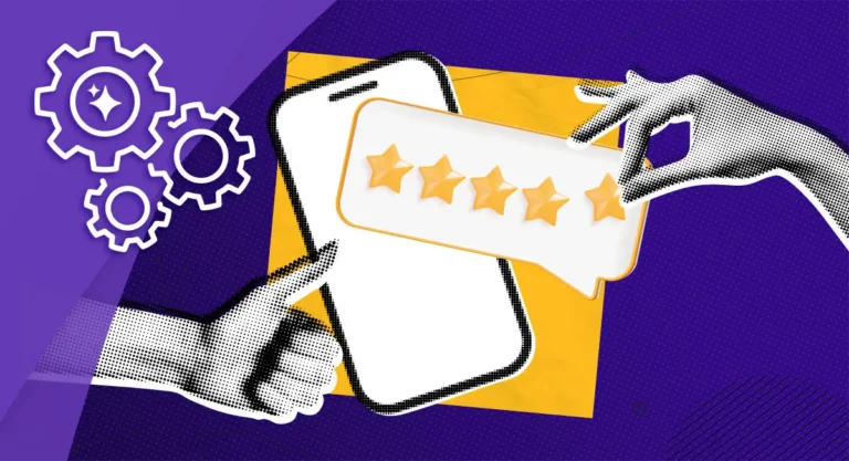 Conceptual illustration of automated star rating management on a smartphone to build local trust.