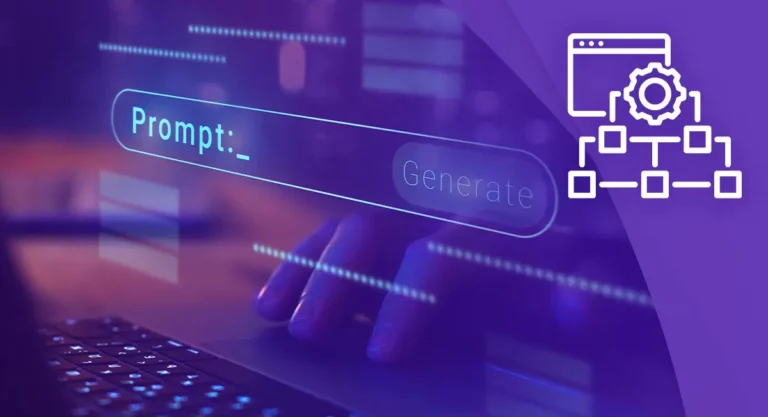 Generative AI prompt interface with automation diagram illustrating how intelligent systems power modern agency operations