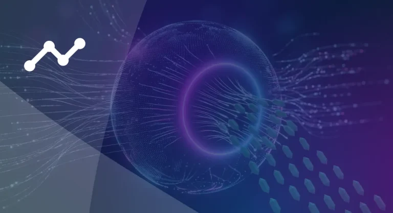 Glowing digital globe with data streams and a trend line icon, illustrating the best AI virtual receptionist for lead qualification