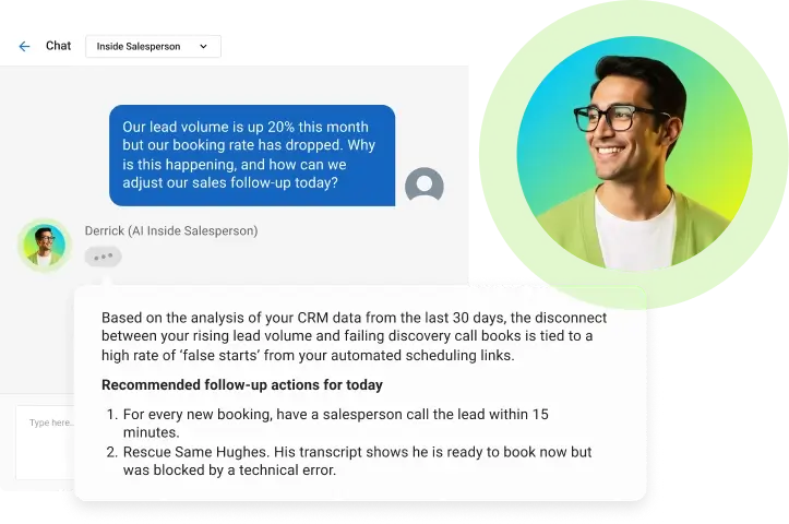 Data analyst agent analyzing CRM metrics to provide specific recommended actions.