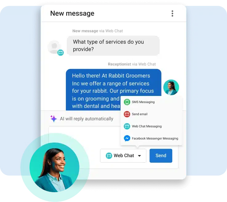 ai-digital-workers-ai-receptionist-web-chat-vendasta Web chat interface where AI digital workers handle conversations and assist website visitors.