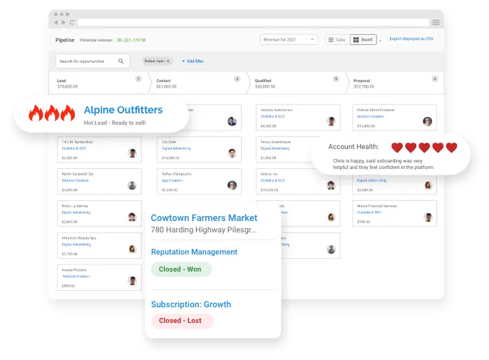 franchise-marketing-tools-crm-1-vendasta (1) CRM interface designed to manage leads, pipelines, and customer data using franchise marketing tools.