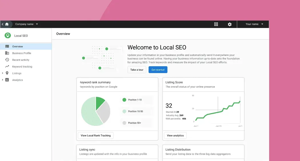 franchise-marketing-tools-seo-software-vendasta Local SEO dashboard helping franchises improve visibility using franchise marketing tools.