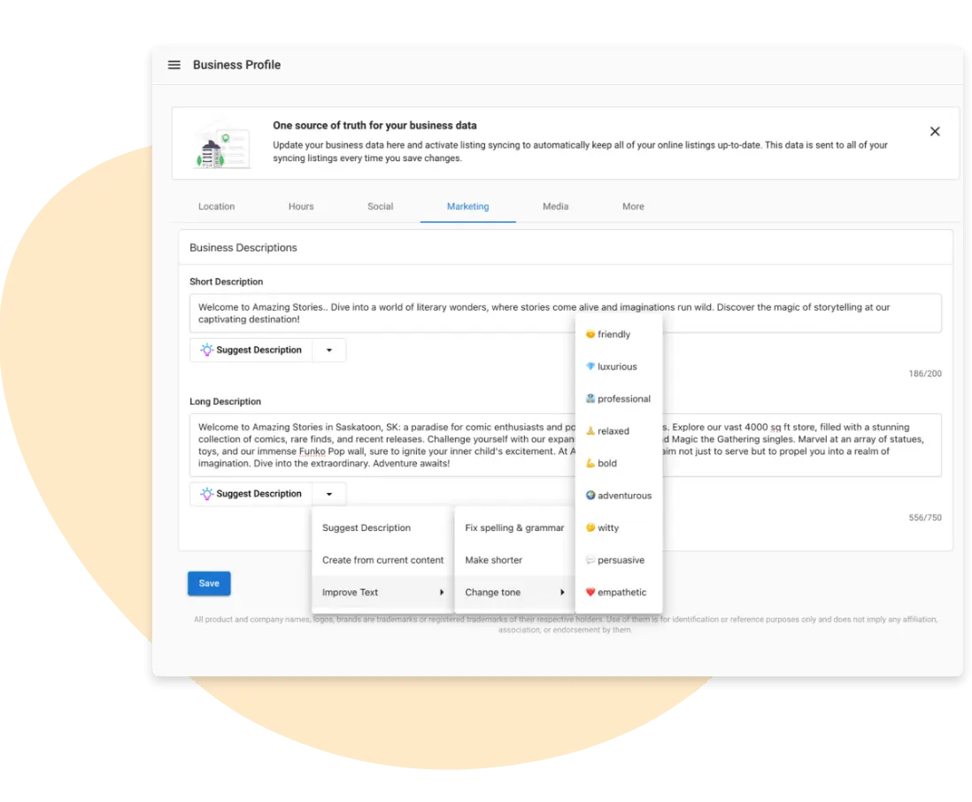 Business profile optimization using local SEO for home service franchises with AI-generated descriptions and content suggestions.