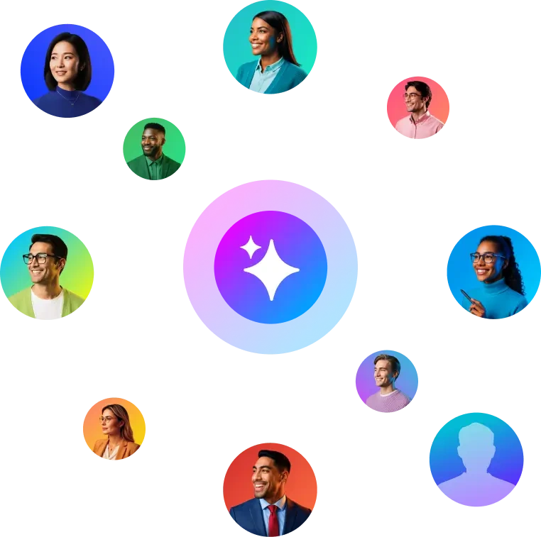 Visual representation of an AI workforce, showing how AI for resellers supports multiple business functions at once.