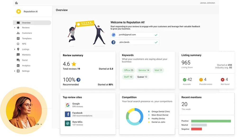 Dashboard view showing how AI for resellers manages reviews, ratings, and customer feedback in one place.