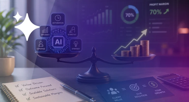 AI agency pricing strategy illustrating how AI automation helps agencies increase efficiency, deliver greater client value, and achieve sustainable profit margins.