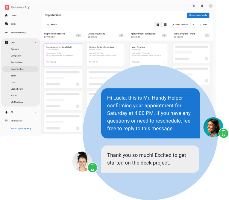 Build smarter customer records automatically by capturing every conversation, appointment, and CRM interaction.
