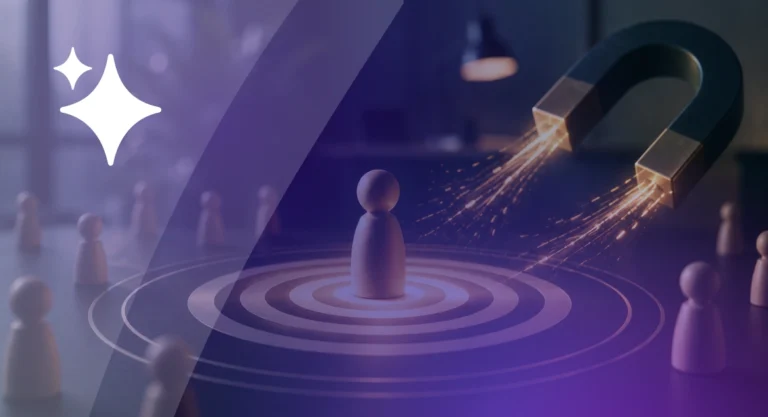buyer-intent-signals-for-marketing-agencies-vendasta Marketing professional attracting high-intent prospects with a magnet, illustrating buyer intent signals for marketing agencies through a targeted lead generation concept.