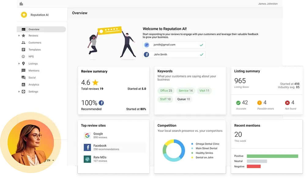 Vendasta AI Reputation Specialist chat drafting a response to a five-star Google review