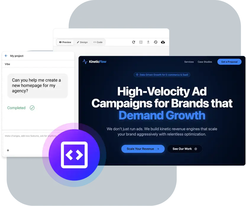 Vendasta Vibe AI tool building a custom branded website and client app for a marketing agency
