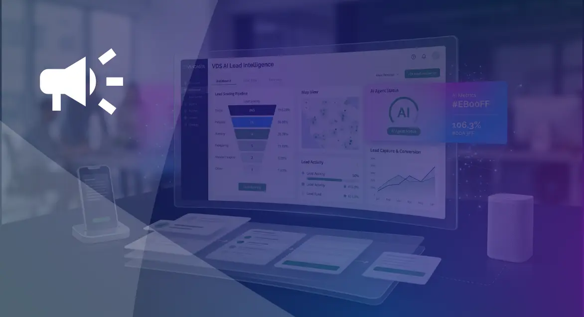 Speed to Lead What It Is and How AI Closes the Gap for Franchise Networks Vendasta AI Lead Intelligence dashboard showing a lead scoring funnel, location map, and lead capture and conversion trends