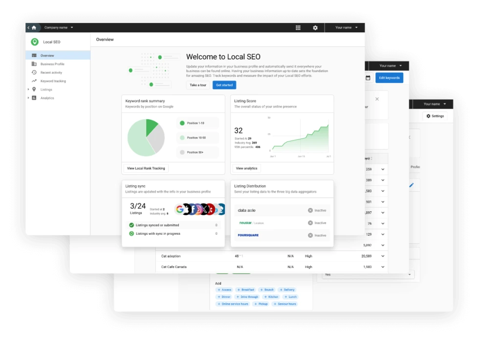 ai-seo-tools-for-small-business-local-seo-vendasta SEO software dashboard for tracking local rankings and business listing performance