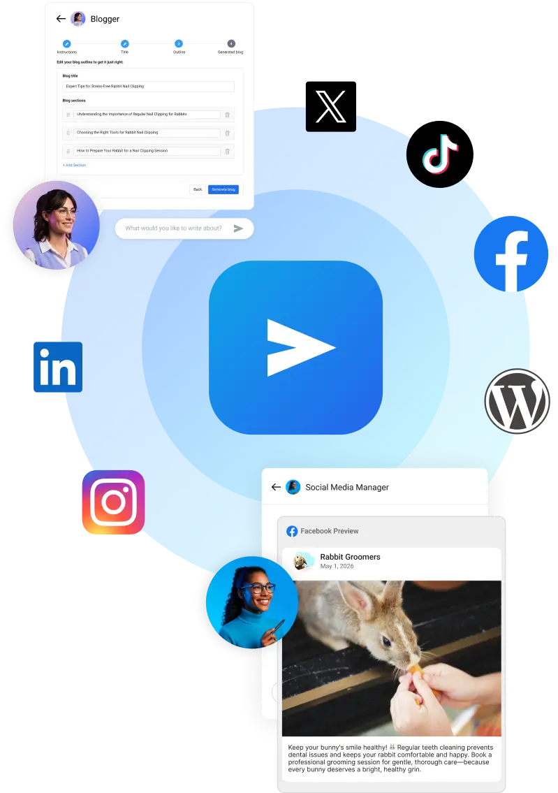 Social AI tool for creating, scheduling, and managing content across multiple platforms