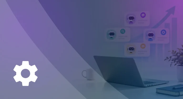 AI Teammates How Blue River Digital Built an AI Department and Grew 1,500% AI teammates illustration of four AI Employee avatars with chat, search, settings, and email icons above a laptop and a rising growth chart