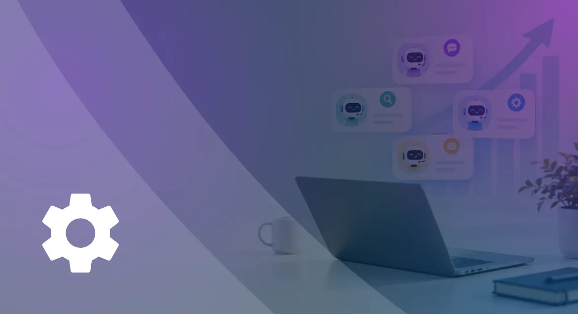 AI Teammates How Blue River Digital Built an AI Department and Grew 1,500% AI teammates illustration of four AI Employee avatars with chat, search, settings, and email icons above a laptop and a rising growth chart