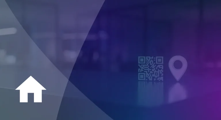 How to Create a Google Review QR Code Google review QR code and map location pin on a blurred purple and blue background, with a white house icon representing local businesses