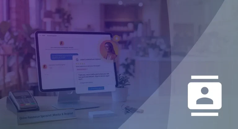 Protecting Your Name Online A Practical Reputation Routine for Local Businesses Shop counter monitor showing the AI Reputation Specialist replying to a Google review, beside a desk sign reading Monitor & Respond