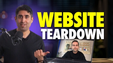 Man presenting a website teardown session with laptop.