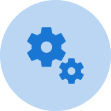 Group 50710@2x Blue gears on a light blue background.