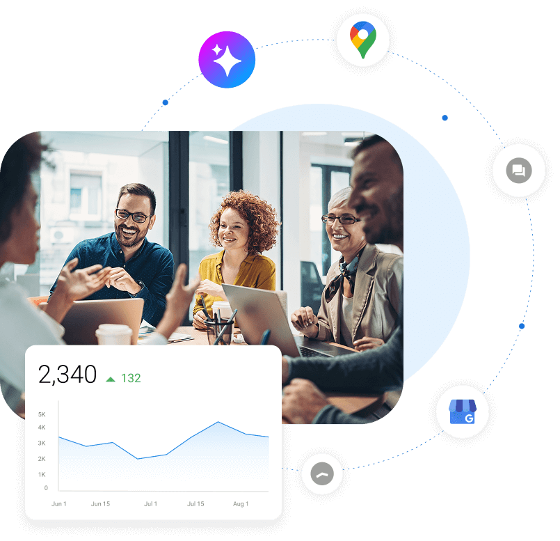 Agency coworkers reviewing metrics