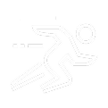 Stylized figure running fast.