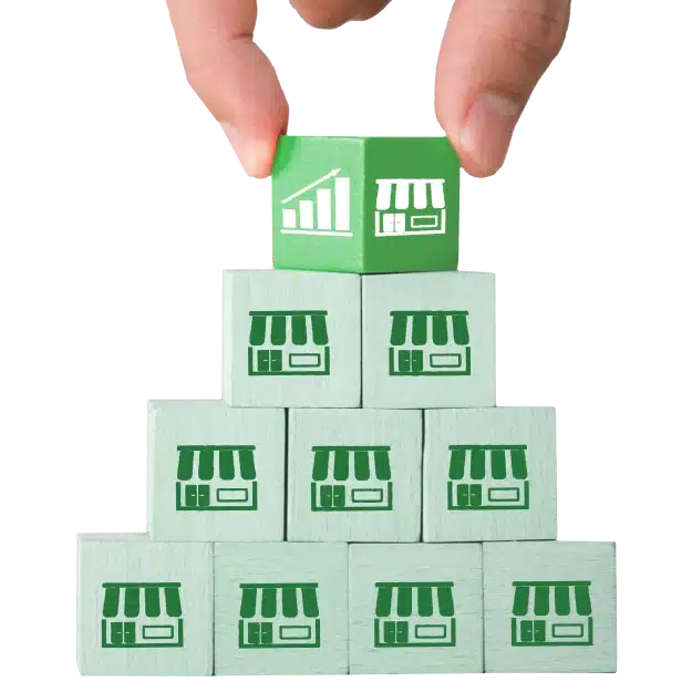 Franchise business concept, hand choose wood block with franchise marketing