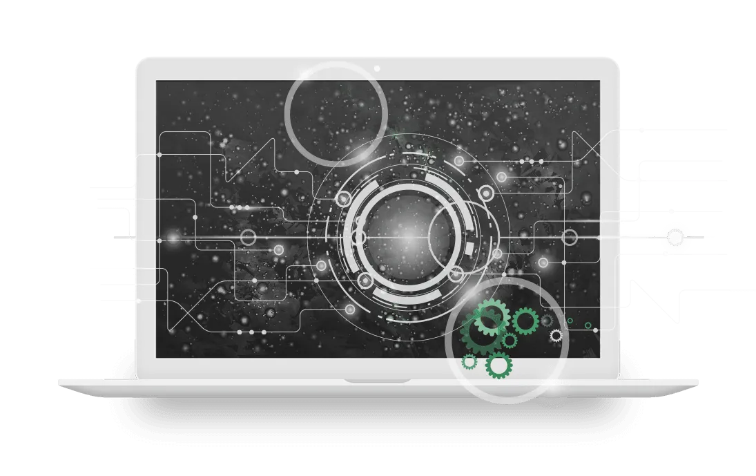 laptop with lines and gears